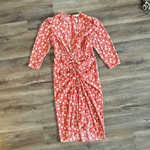 Veronica Beard Red Floral V-Neck Dress